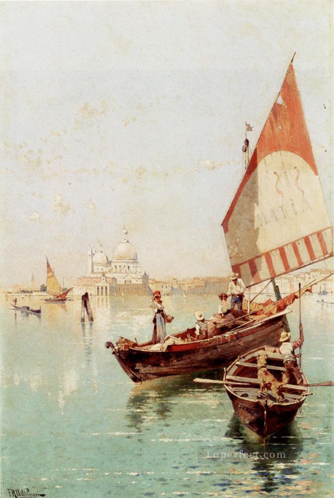 Sailboat In A Venetian Lagoon scenery Franz Richard Unterberger Oil Paintings